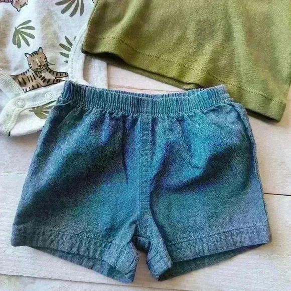 Carter's Boys 3pc Tiger Bodysuit, Green Shirt & Blue Shorts Set NEW 3 Months - Picture 4 of 5